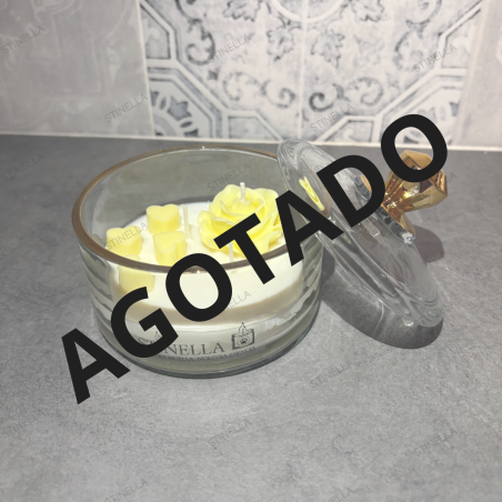 Bombonera Floral Amarilla | Vela Artesanal de Soja en Cristal