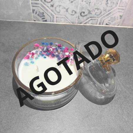 Bombonera con Flores Secas | Vela Artesanal de Soja en Cristal