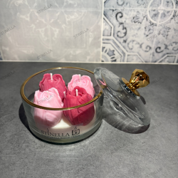 Bombonera con Tulipanes Rosa | Vela Artesanal de Soja en Cristal