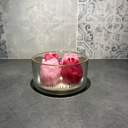 Bombonera con Tulipanes Rosa | Vela Artesanal de Soja en Cristal