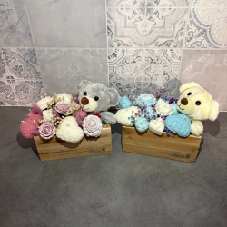 Caja Rústica con Oso y Velas de Soja | Regalo Artesanal Original