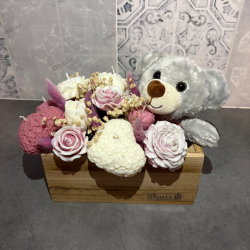 Caja Rústica con Oso y Velas de Soja | Regalo Artesanal Original